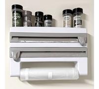 porte-rouleau mural 4 en 1 Étagère à épices Porte-rouleau de cuisine Étagère de cuisine Porte-rouleau de papier mural Porte-rouleau de film alimentaire Distributeur de papier aluminium