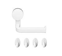 Porte-Rouleau Papier Toilette en Plastique Ventouse Fixation Murale Auto-adhésif pour Salle Bain et Cuisine sans perçage sans dommage Mural (4 Crochets Autocollants) (Plastique, Blanc)