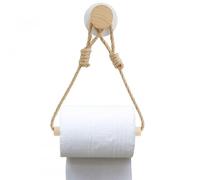 Porte Rouleau Papier Toilette, Porte-Papier Autocollant en Bois, Derouleur Papier Toilette Murale avec Autocollant et Corde de Chanvre, Porte-Serviettes Mural pour Cuisine, Bain