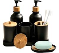 Porte-savon 2 flacons d'après-shampoing avec 2 pots à cotons-tiges | Boîte à Savon avec Verre à Dents et Plateau pour Salle de Bain, Plan de Travail Cuisine, Rangement Dormitoire