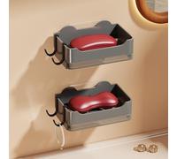 Porte-savon à deux couches pour montage mural avec plateau de vidange pour empêcher le savon de rester dans l'eau Fabriqué en ABS (2 pièces, gris)