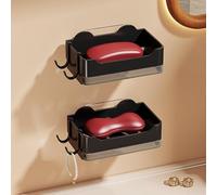 Porte-savon à deux couches pour montage mural avec plateau d'évacuation pour empêcher le savon de rester dans l'eau Fabriqué en ABS (2 pièces, noir)