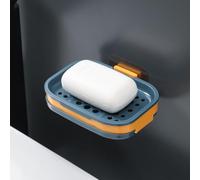 Porte-savon à deux niveaux avec plateau de drainage pour salle de bain ou cuisine, montage mural sans perçage (vert foncé)
