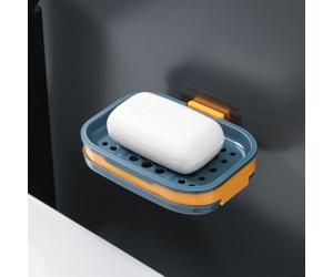 Porte-savon à deux niveaux avec plateau de drainage pour salle de bain ou cuisine, montage mural sans perçage (vert foncé)