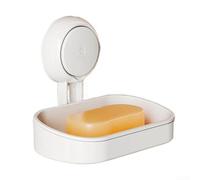 Porte-savon à ventouse sans perçage avec design à double niveau pour un maximum de rangement, évacuation de l'eau en blanc, idéal pour les locataires et lisse pour les murs carrelés, taille compacte