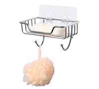 Porte Savon, Acier Inoxydable en Support Savon, Mural avec 2 Crochets, Porte-éponge, Auto-adhésif pour Salle de Bain et Cuisine