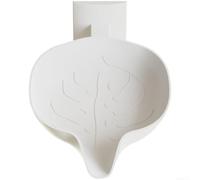 Porte-savon auto-drainant à fixation murale en forme de feuille - Boîte à savon réglable sur 3 positions pour évier - Plateau de drainage rotatif à 180 degrés (blanc, grand)