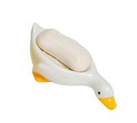 Porte-savon auto-drainant en forme de canard mignon pour douche, salle de bain, baignoire, cuisine, évier, garde le savon sec et facile à nettoyer (blanc)