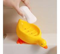 Porte-savon auto-drainant en forme de canard mignon pour douche, salle de bain, baignoire, cuisine, évier, garde le savon sec et facile à nettoyer (jaune)
