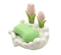 Porte-savon auto-drainant - Motif fleur mignonne - Pour salle de bain, toilettes, douche, cuisine (blanc)