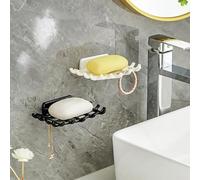 Porte-savon avec crochet de drainage pour montage mural, installation sans perçage, matériau en ciment imperméable pour garder le savon au sec et organiser l'espace (noir + blanc))