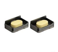 Porte-savon carré à ventouse pour salle de bain et cuisine, installation sans perçage avec crochets et bandes, résistant à l'humidité et facile à nettoyer (polypropylène noir)