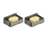Porte-savon carré à ventouse pour salle de bain et cuisine, installation sans perçage avec crochets et bandes, résistant à l'humidité et facile à nettoyer (polypropylène gris)