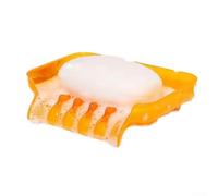 Porte-savon cascade avec ventouse pour salle de bain et cuisine, design surélevé antidérapant, porte-savon en plastique pour zones humides (orange transparent)