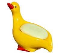 Porte-Savon Cute Duck Shape Soap Dish Ceramic Holder with Drain Laundry Storage Tray Decoration Décoration Indispensable pour Votre Appartement(Yellow)
