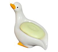 Porte-Savon Cute Duck Shape Soap Dish Ceramic Holder with Drain Laundry Storage Tray Decoration Porte-Savon pour Pain de Savon(White)
