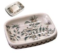 Porte-Savon de Douche, Porte-Savon, 7, 5 x 7, 1 x 3, 2 Pouces, Support en céramique à Motif d'oiseaux et de Fleurs avec Trous Drainage, Barre décorative avec Coussinets antidérapants pour Salle ba