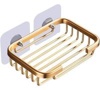 Porte-savon doré Htppzjr - Égouttoir créatif à suspendre - Porte-savon autocollant - Pour douche - Rectangulaire - Or - Accessoires de salle de bain