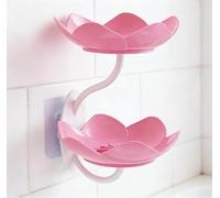 Porte-savon double couche en forme de lotus pour barre de douche, support adhésif pour évier mural sans perçage auto-drainant à suspendre pour salle de bain, baignoire, cuisine, rose