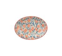 Porte-savon Douceur Florale ovale en grès avec motifs floraux estampillés à la main, avec trous pour l'écoulement de l'eau, 13,5 x 9,5 x 2 cm