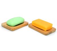 Porte-savon en bambou naturel fait à la main - Pour une éponge, une brosse ou un savon, Bambou, Lot de 2