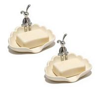 Porte-Savon en Céramique, 2 Pièces Porte Savon Salle en Forme de Coquillage Porte-Savons avec Drain, Plateau Vidange Boîte, pour Cuisine, Salle De Bain, Compteur, Douche, Le Comptoir