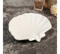 Porte-savon en céramique en forme de coquillage de mer avec auto-drainant - Petit porte-savon pour salle de bain, évier, douche, porte-savon élégant en céramique émaillée - Blanc et rose (blanc)