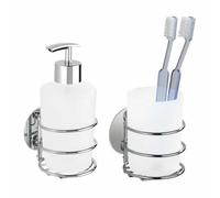 Porte Savon Liquide mural et porte gobelet salle de bain mural, solution sans perçage, innovation ""Power Loc Plus""