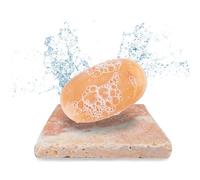 Porte-savon moderne en travertin véritable pierre naturelle avec pieds antidérapants / également comme dessous de verre ou pour décoration, plantes, raclette / 10 x 10 cm (rouge)