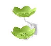 Porte-savon mural en forme de fleur sans perçage - Double forme de lotus - Étanche et antidérapant - Boîte à savon peu encombrante - Pour salle de bain, cuisine, hôtel, dortoir - Vert