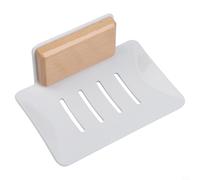 Porte-savon mural sans perçage nécessaire en bois de noyer naturel avec système de drainage pour salle de bain, évier, douche, organisation, noir, gris, blanc (A noyer + noir)