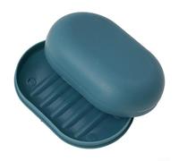 Porte-savon ovale en polypropylène avec couvercle scellé, récipient portable et compact pour voyage, salle de bain et rangement de douche (bleu foncé)
