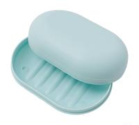 Porte-savon ovale portable avec couvercle hermétique pour salle de bain et voyage - Design léger (bleu clair)