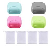 Porte-savon portable 4 pièces pour laver le visage et sac en filet 4 pièces, étanche avec couvercle pour maison, salle de bain (petite taille)