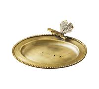 Porte-Savon Porte-Savon Ovale Vintage en Laiton, Petit Plateau à Bijoux Antique Motif de Feuille Ginkgo pour Pain de