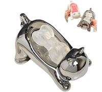 Porte-savon pour chat auto-drainant, boîte à savon en céramique, jolie boîte à savon en forme de chat, organisateur de salle de bain pour la douche, garde les morceaux de savon secs et propres (argent