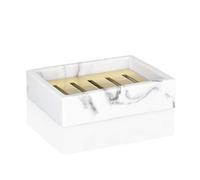 Porte Savon Rectangulaire en Résine Effet Marbre Blanc et Métal Doré