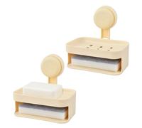 Porte Savon Ventouse Salle De Bain 2 Pièces Porte Savon avec Drainage, Porte-Savons Douche sans Perçage en Plastique, Boîte À Savon Mural, avec 2 Éponge, pour Cuisine, Salle De Bain (Blanc)