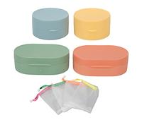 Porte-savons ronds, 4 pièces, étuis à savon portables avec filets moussants, boîtes de rangement ovales pour savon de toilette, boîte à savon en plastique dur pour salle de bain,