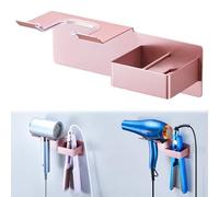 Porte Seche Cheveux Mural, Support Seche Cheveux Mural, Porte Seche Cheveux sans Percage, Support de Sèche Cheveux et de Lisseur en Acier Inoxydable, Porte Seche Cheveux et lisseur Bains (or rose)