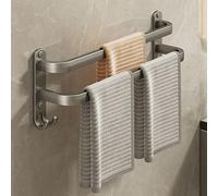 Porte-serviette de bain autocollant sans perçage avec 2 petits crochets en aluminium Noir 60 cm