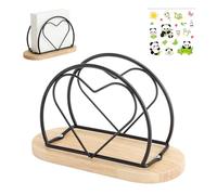 porte serviette de table en forme de cœur avec socle en bois, distributeur de serviettes avec autocollant décoratif panda bambou, 15,5 x 6,6 x 9,9 cm, organiseur sûr pour cuisine bar restaurant (noir)