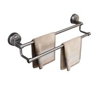 Porte Serviette de Ventouse Salle De Bain, Gris Double Barre Porte-Serviettes Mural en Aluminium, 2 Barres éTagèRe De Serviette De Bain, pour Cuisine Et Salle De Bains