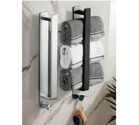 Porte-serviette, noir, barre porte-serviette auto-adhésive, sans perçage, en acier inoxydable, porte-serviette d'invité, porte-serviette de bain, adhésif avec crochets pour la salle de bain argent,noi