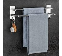 Porte Serviette Salle de Bain Auto-Adhésif 304 Acier Inoxydable | JS Barre Porte-Serviettes en Acier Inoxydable Autocollant Double avec 2 Crochets de Serviette Mural pour Cuisine