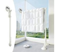 Porte Serviette Salle de Bain Échelle à Couvertures/Barre de Penderie Flexible à 180°, Porte-serviettes Portable et Réversible sur Pied, Porte-tapis pour La Maison(White,80-108cm(32-42"))