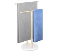 Porte Serviette Salle de Bain Support Serviette sur Pied 2 Barres avec Base Blanche Marbre Porte-Serviettes pour Plancher Sol Acier Inoxydable SUS304 en Forme de T (Or, Socle en Marbre Blanc)