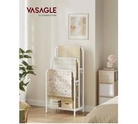 Porte Serviette Salle de Bain, sur Pied, 3 Barres, 50 x 30 x 100 cm, 2 Crochets, Blanc Mat et Beige Naturel