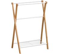 Porte-Serviettes 3 Barres et 1 Tablette en Bambou et Métal Blanc H 86 cm - TENDANCE
