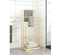 Porte-serviettes à plancher noir, support de fer forgé autoportant avec 3 rangées pour la chambre de salle de bain. Étagère en métal robuste enserre les serviettes Couverts. Facile à assembler pas de
